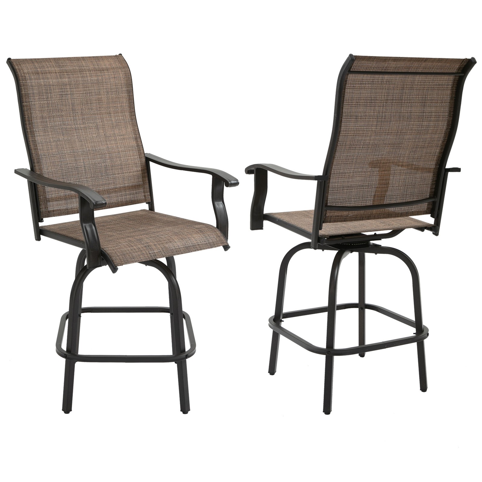 Set of 2 Outdoor Swivel Bar Height Stools High Top Patio Chairs Kitchen Outside