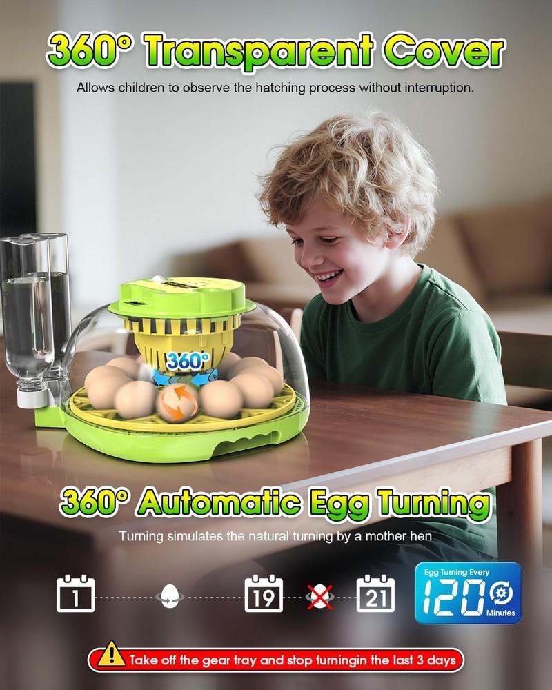 Incubators for Hatching Eggs,12 Egg Incubator with Automatic Egg Turning 360°