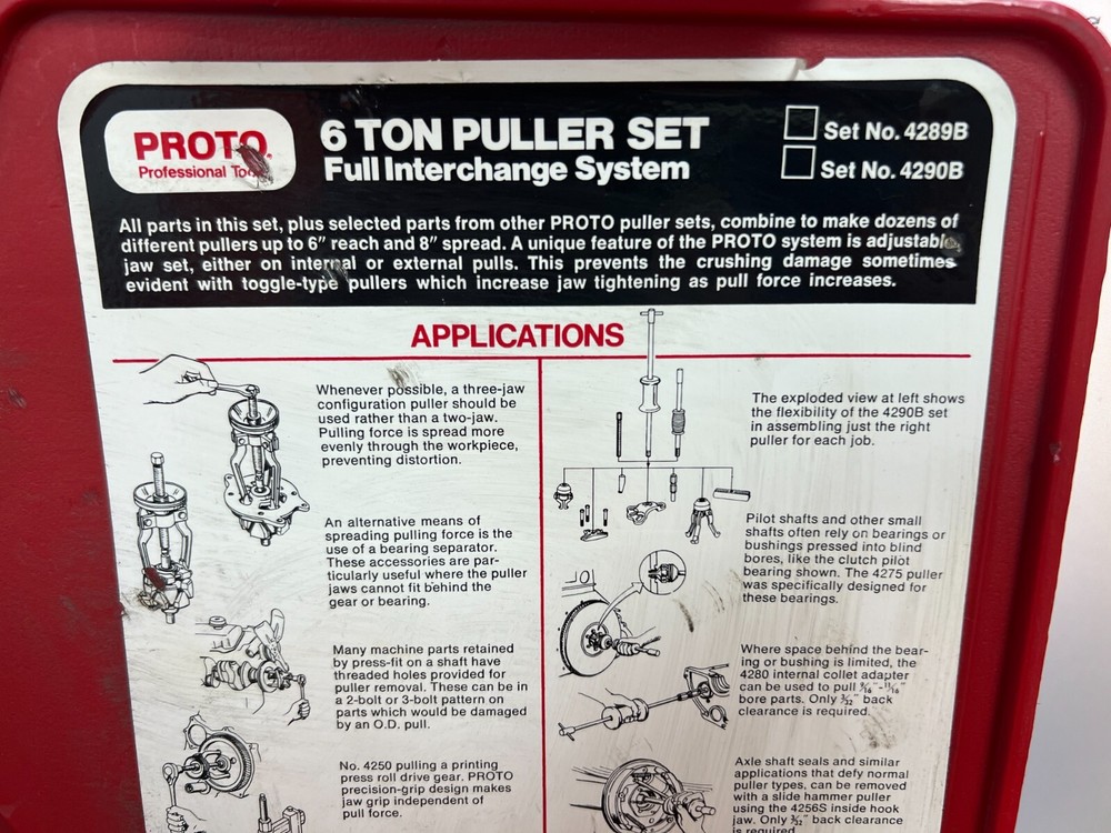 👀 PROTO 6 TON PULLER SET FULL INTERCHANGE SYSTEM 4289B - FLAW - MISSING PIECES