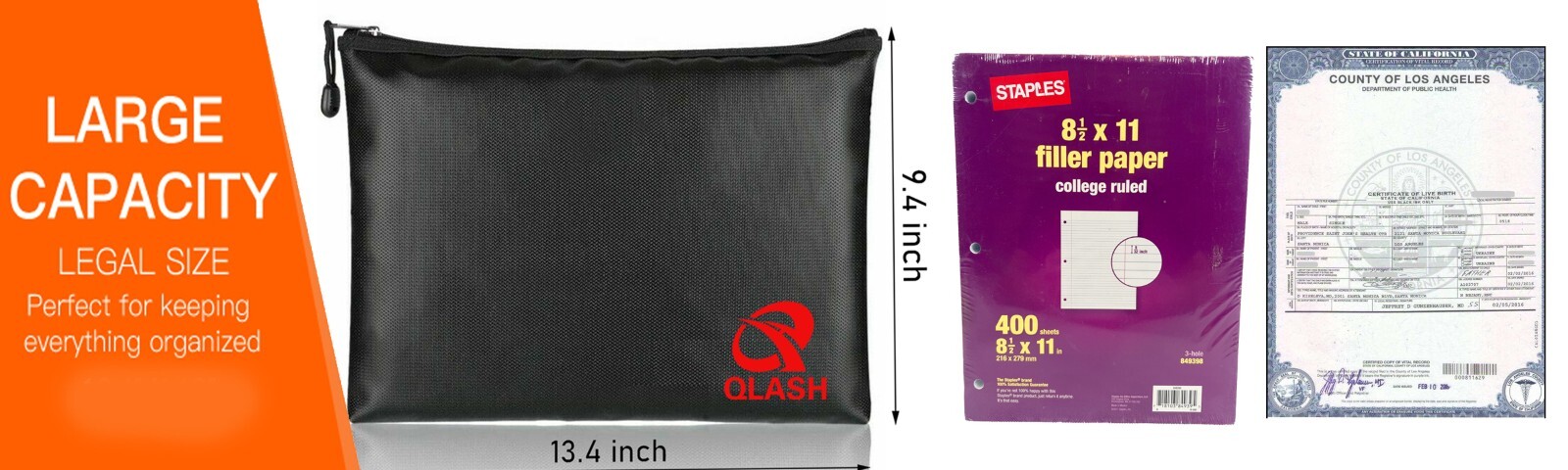 Large Fire Proof money Bag Fireproof Document Pouch Waterproof Safe Cash US