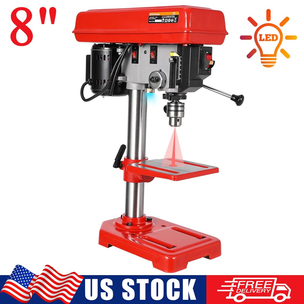 8" Benchtop Drill Press 2.5 Amp Tabletop Drill Machine 5 Speed Adjustable w/ LED