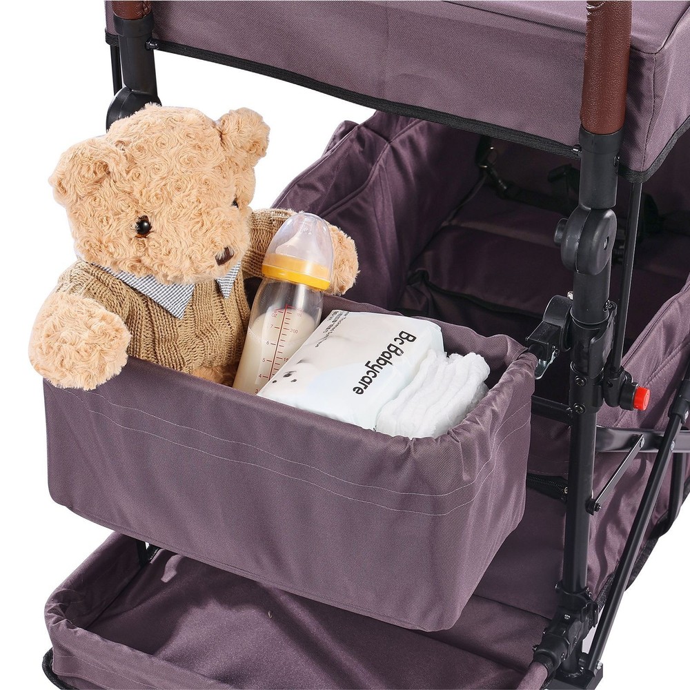 Wagon Stroller for 2 Kids, Push Pull Quad Collapsible Stroller with Adjustable H