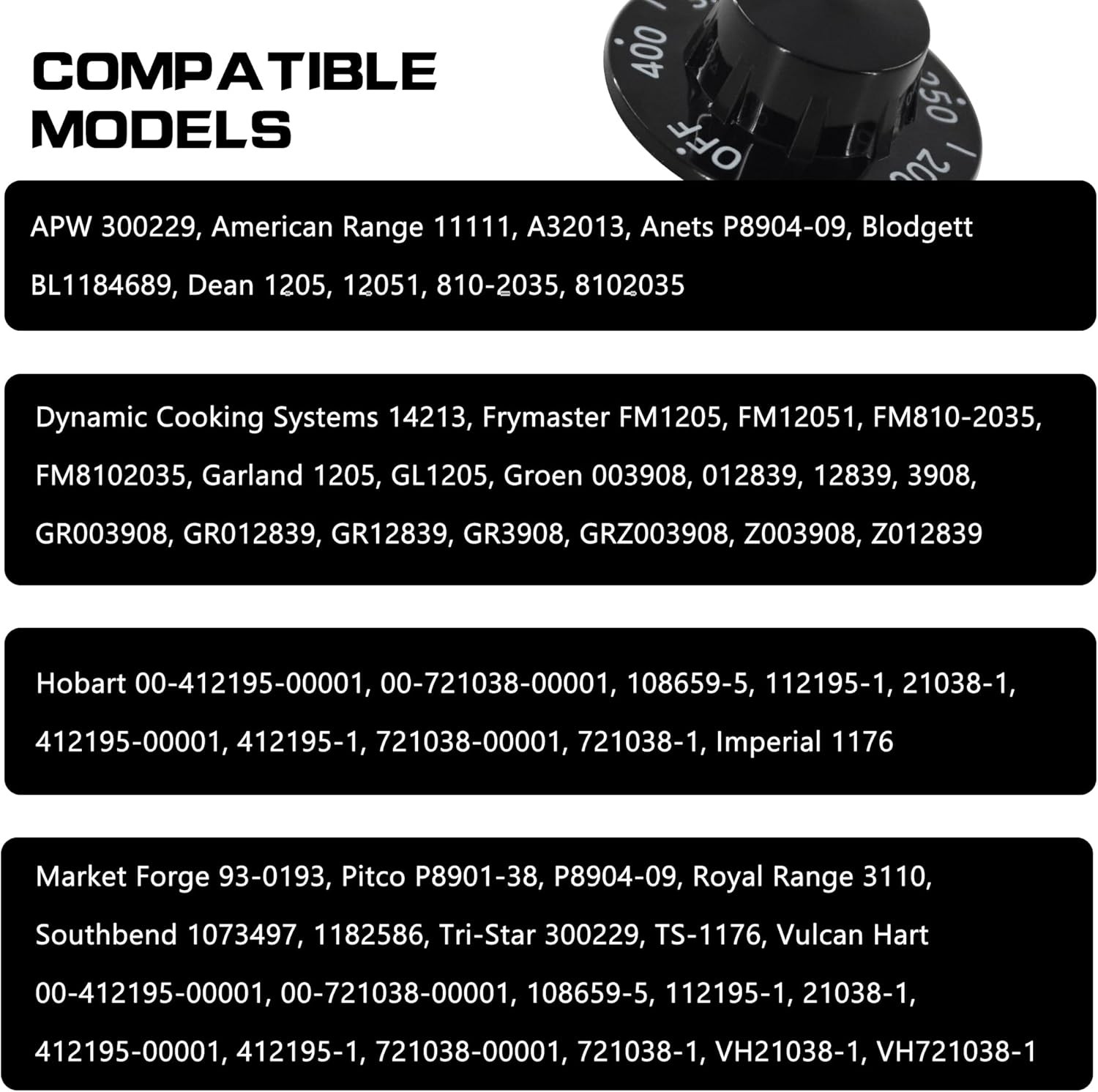 200-400°F Thermostat Dial Knob for Fryers, Range, Braising Pan, Pitco Frymast U