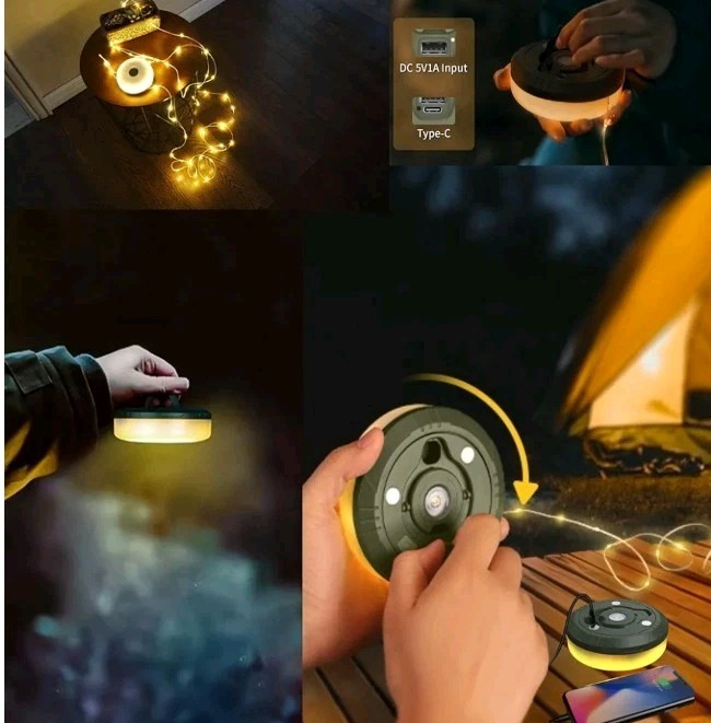Camping Lamp Multi Function 4N1 Rechargeable Retractable String Lights 5 Modes