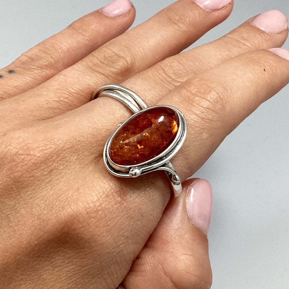 Amber Gemstone Solid 925 Sterling Silver Beautiful Handmade Wedding Ring SR1353