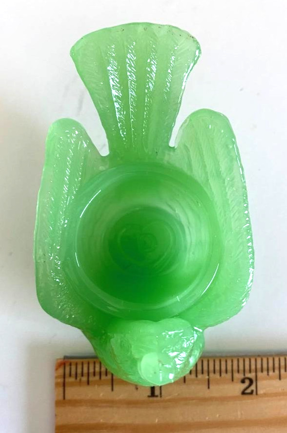 VTG Degenhart Green Jadite Bird w/ Berry Salt Dip/Cellar ~ EUC