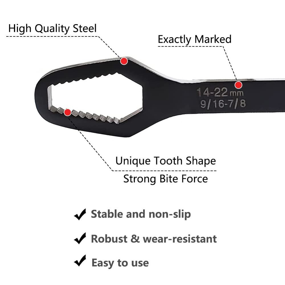Saipe 2pcs Multifunctional Wrench Set Self Adjustable Universal Black
