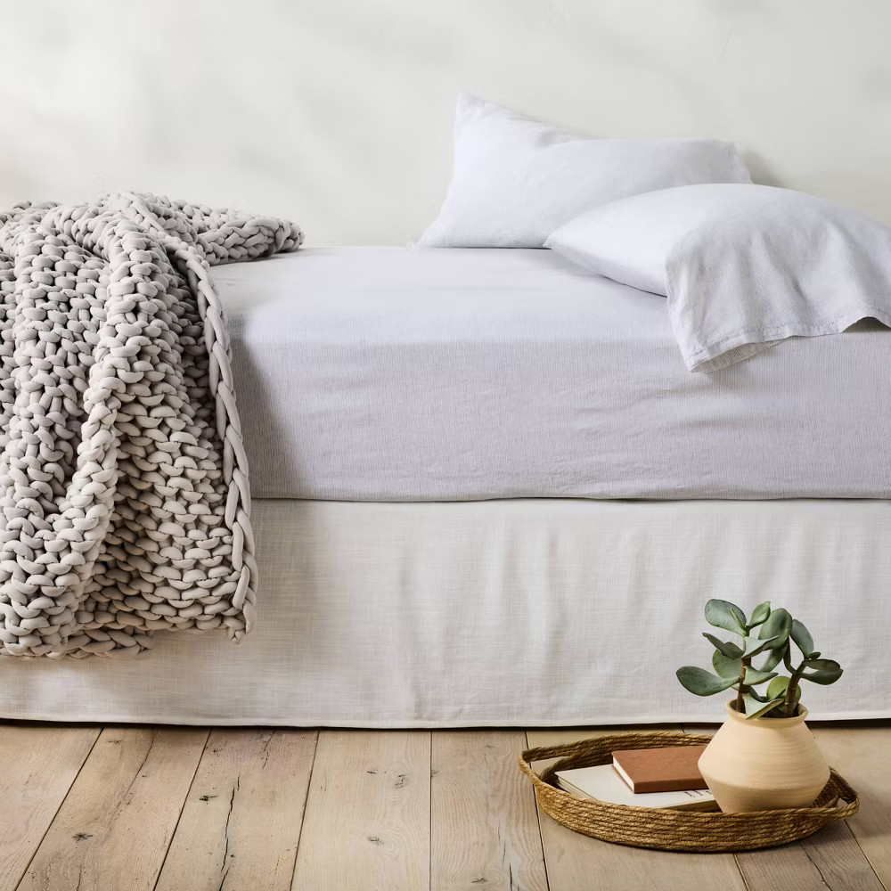 Full/Queen Linen Bed Skirt White - Casaluna