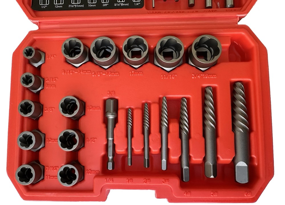 26pc Screws Bolt Extractor Set W/Reverse Drill Bit Kit Lug Nut Extraction EZ Out