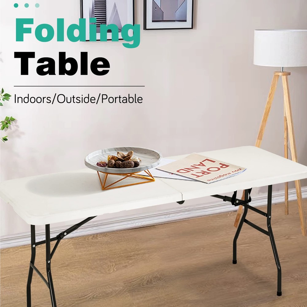 Folding Table Plastic Picnic Table for Parties Wedding Camping Office with Ca...