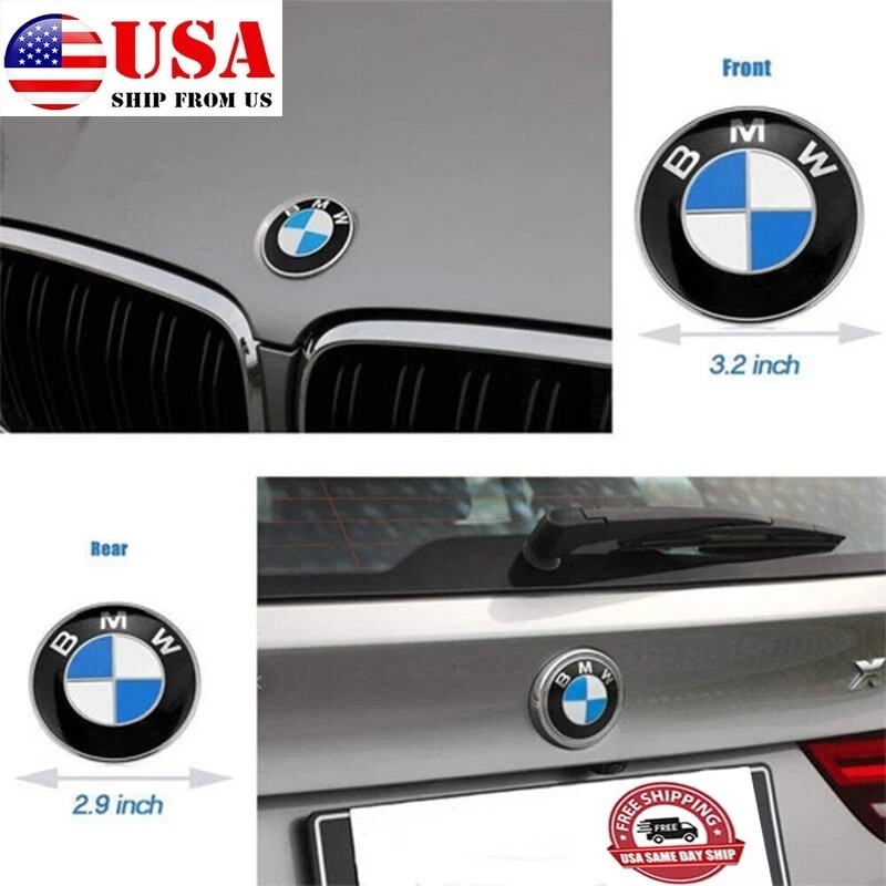 2PCS Front Hood & Rear Trunk (82mm + 74mm) Genuine FOR BMW Badge Emblem