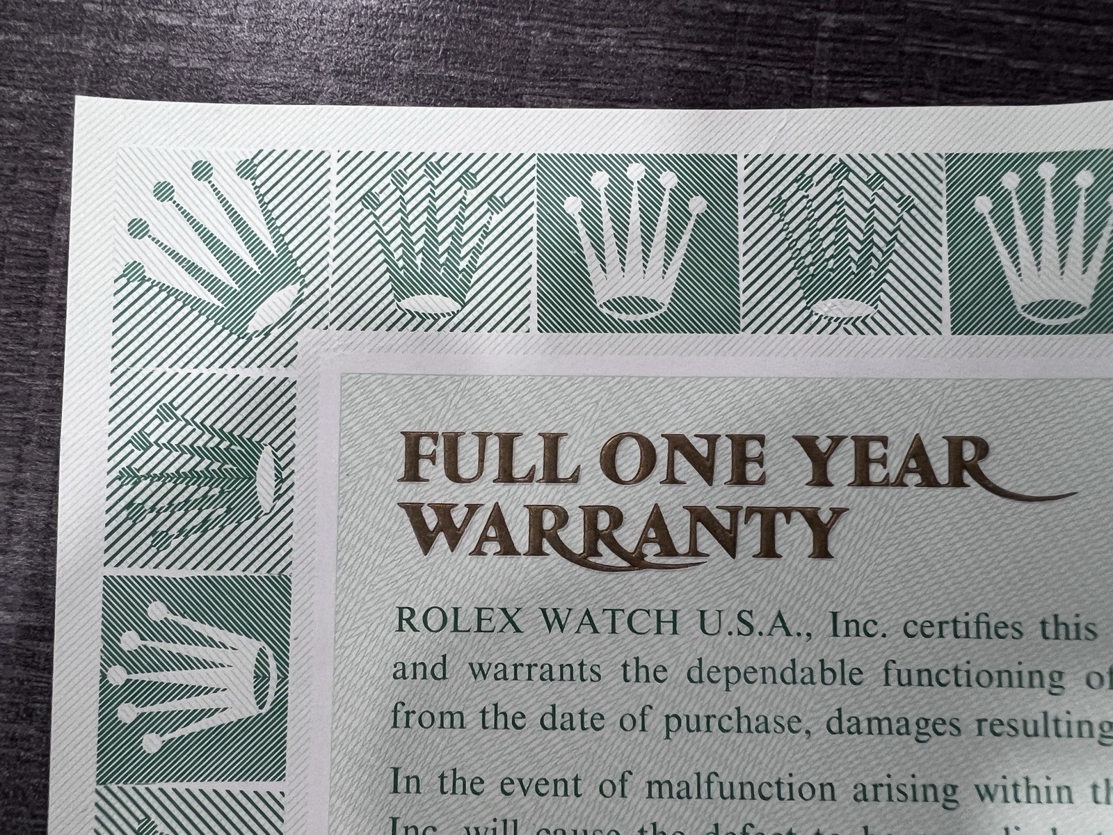Rolex Official Watermark Certification Guarantee Blank 570.03.300 Warranty 1970s