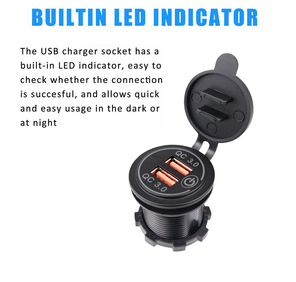 12V Car Cigarette Lighter Socket Dual QC 3.0 USB Port Charger Power Outlet LED