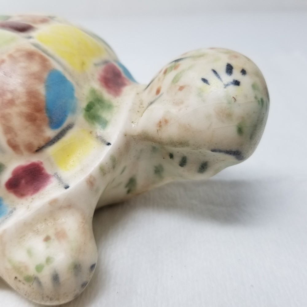 Turtle Figurine Patchwork Pastel Ceramic Tortoise Hand Painted 1970s Vtg