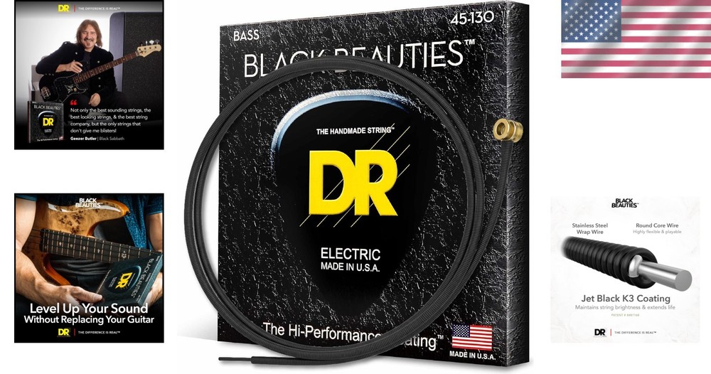 DR Black Beauties Medium-heavy Bass Strings - 5-String