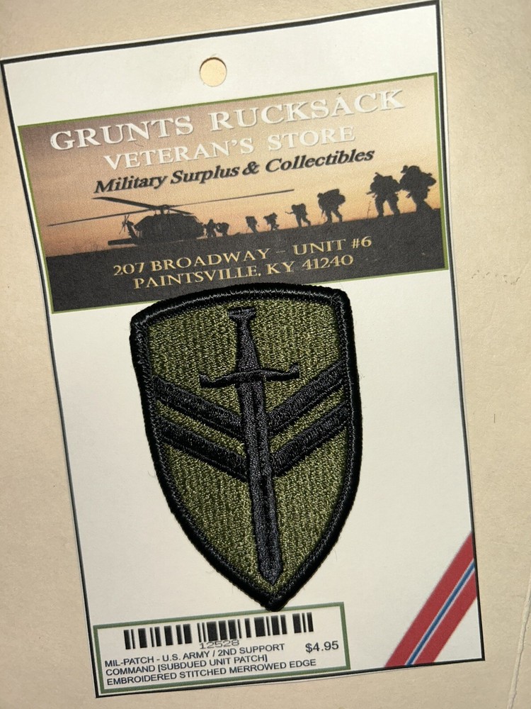 U.S. ARMY / 2ND SUPPORT COMMAND - SUBDUED UNIT PATCH (Sew-On) MERROWED EDGE