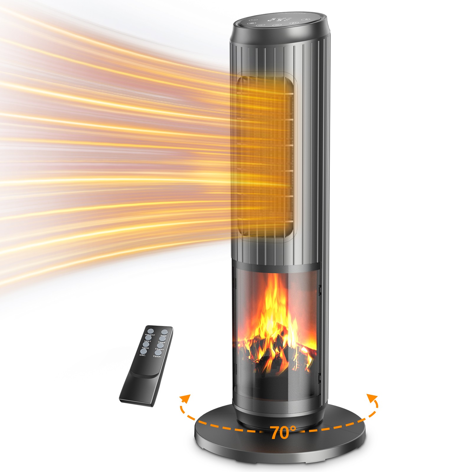 25" Oscillating 1500W Ceramic Tower Space Heater Electric Heater Fan With Remote