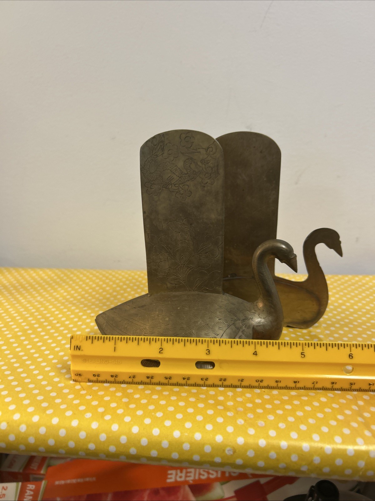 Pair Of Vintage Brass Swan Bookends Chinese Dragon Lotus Flower Carvings Heavy