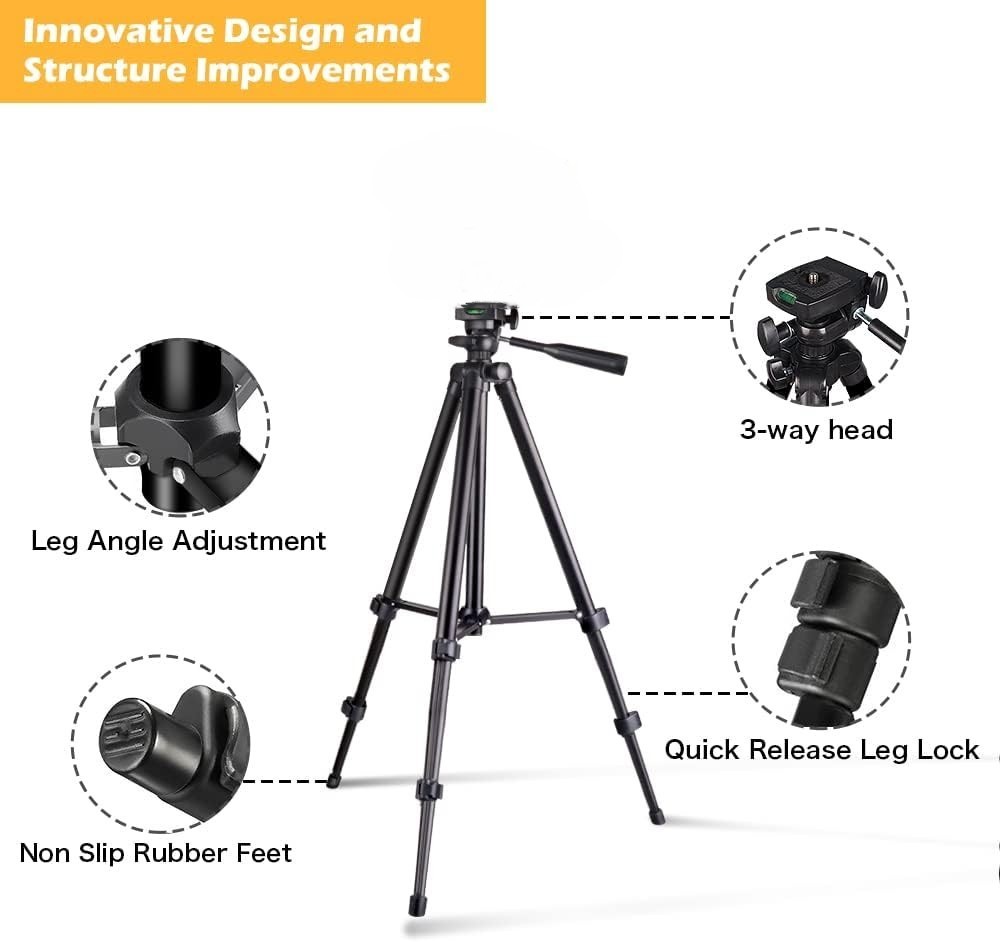 Adjustable Phone & Camera Tripod w/Built-in Level, Portable Metal Travel Stand
