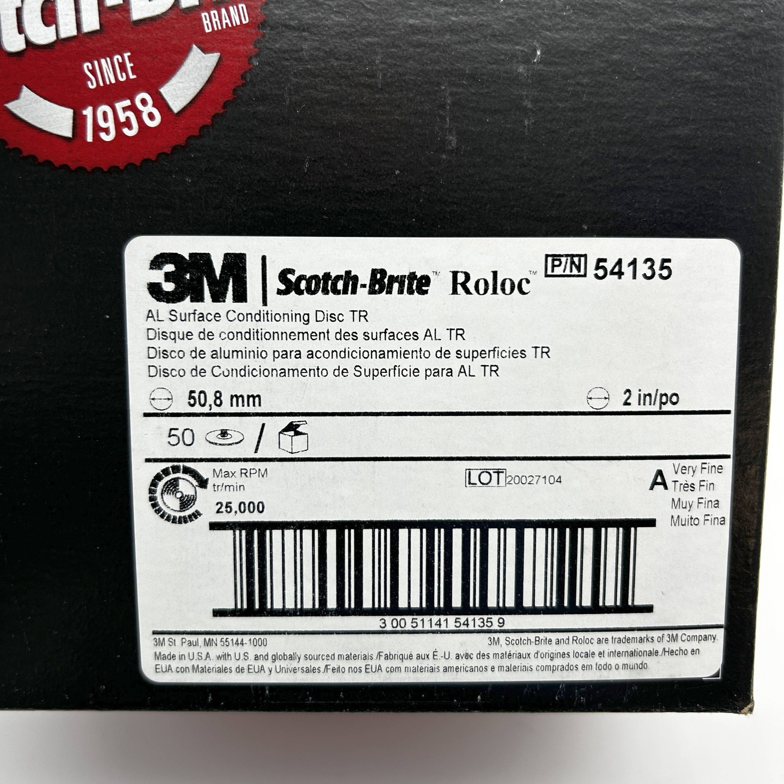 3M Scotch Brite Roloc 54135 AL Surface Condition Disc 2" TR A-Wht Very Fine 50pk