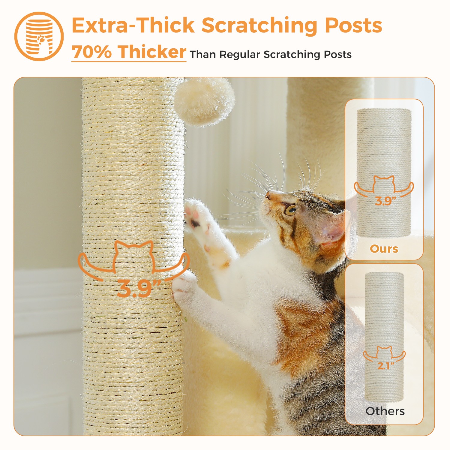 PAWZ Road XL Cat Tree Tower for Large Cats (30lb) with Thick Scratching Post Toy