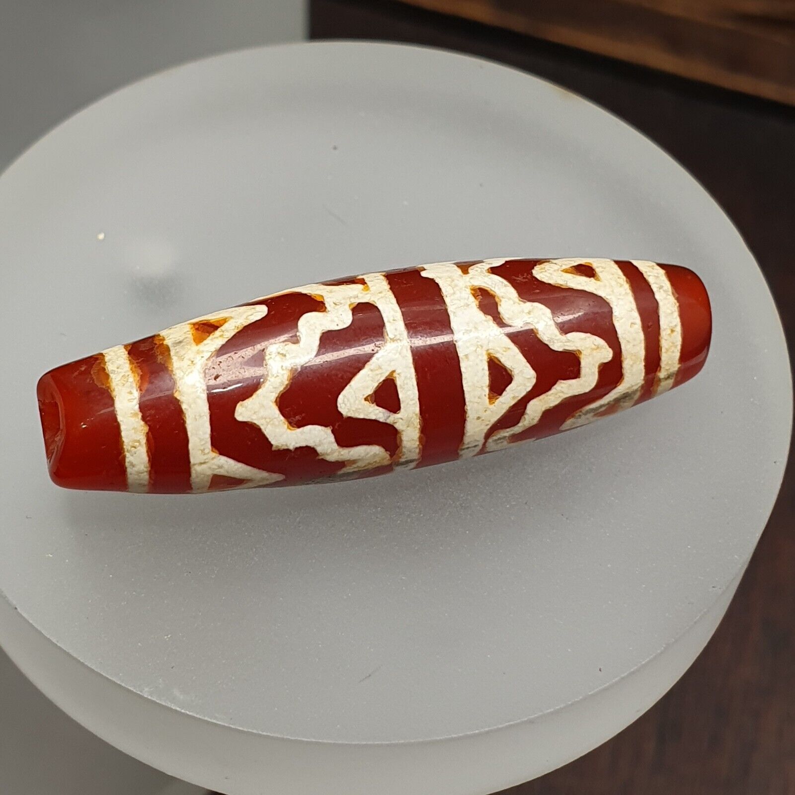 Antique Tibetan Nepalese RED Etched Agate Bead Decorated Carnelian Beads ETC-2