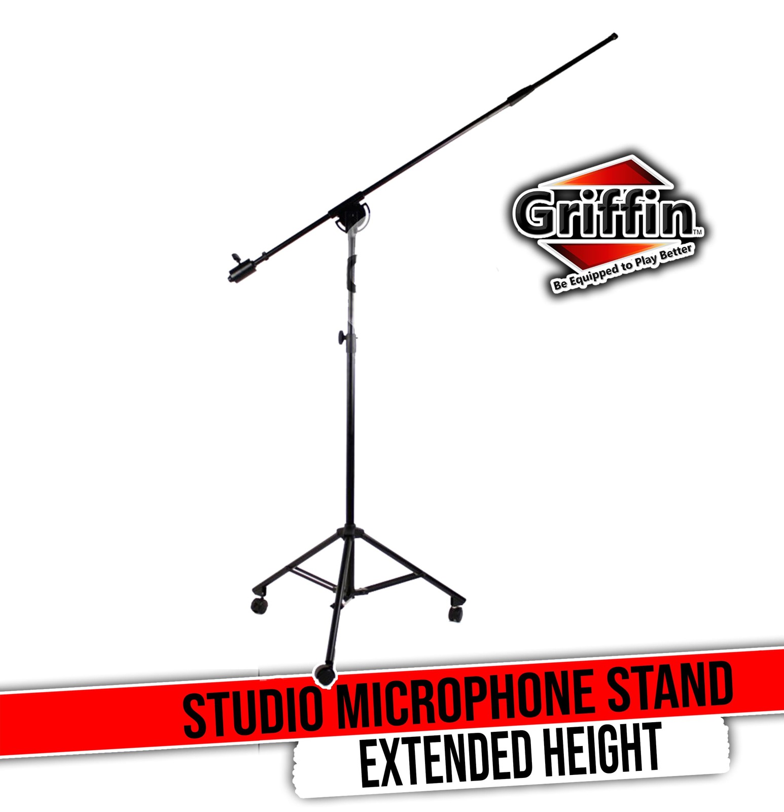GRIFFIN Professional Studio Microphone Boom Stand with Casters | Extended Height