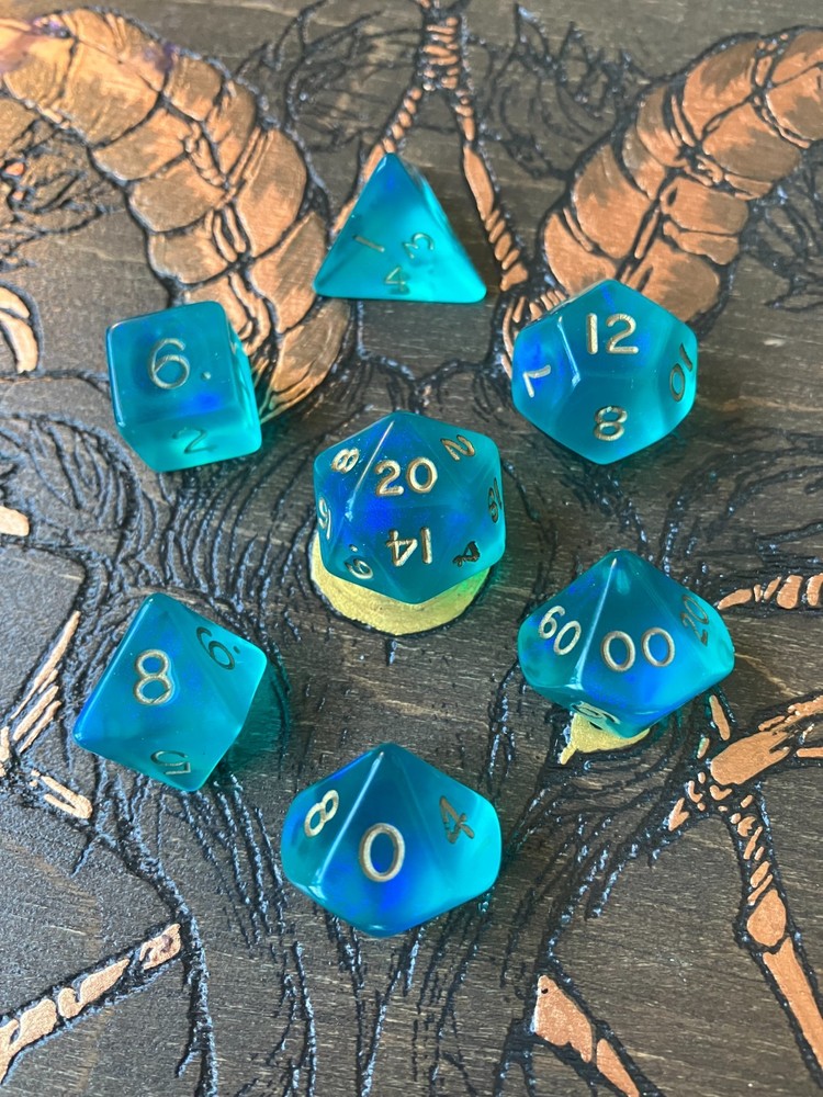 OOP Crystal Caste Fire Opal Aqua - Complete 7 dice Set!
