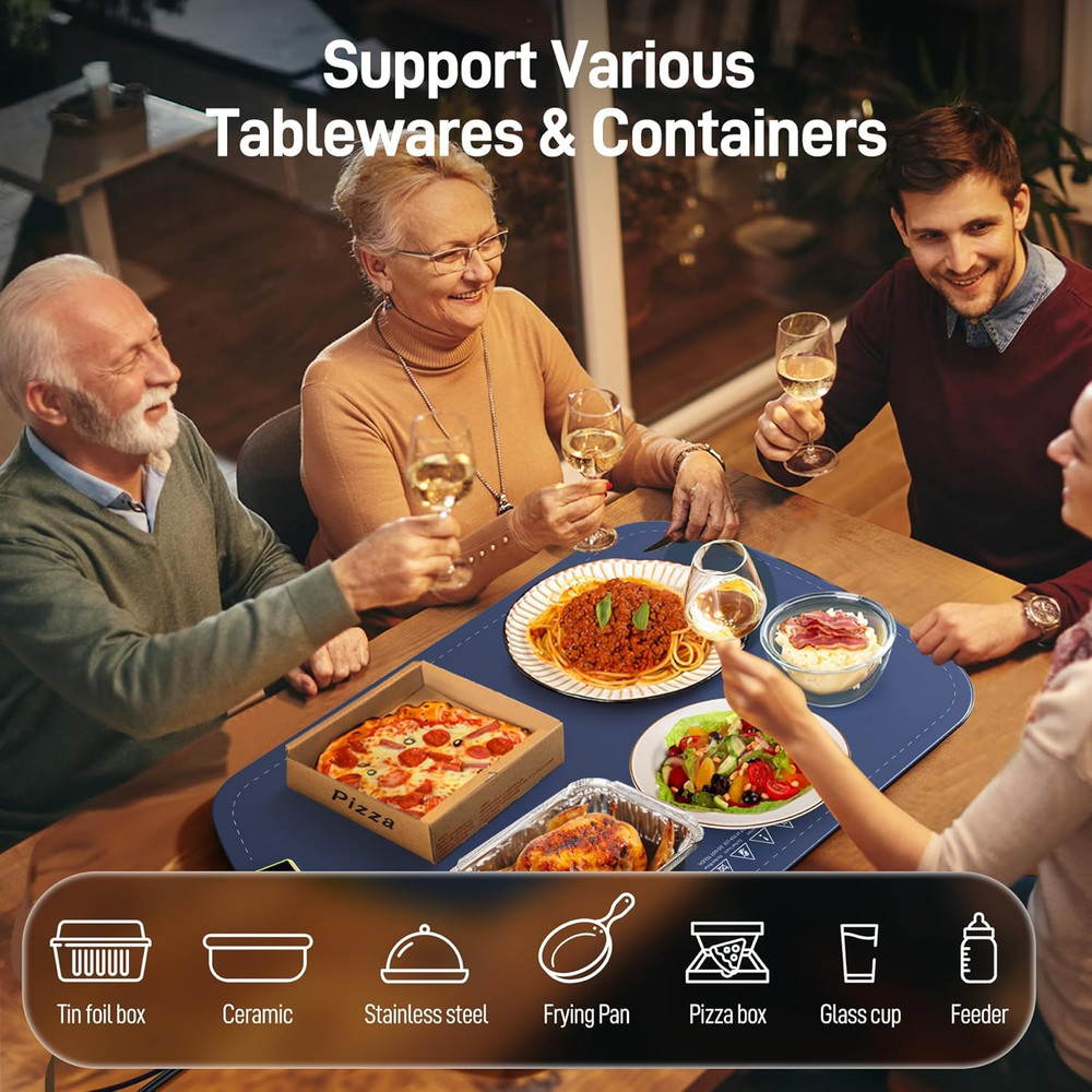Rapid Heating Food Warming Mat - 8 Temp Settings, Auto-Off, Easy Clean