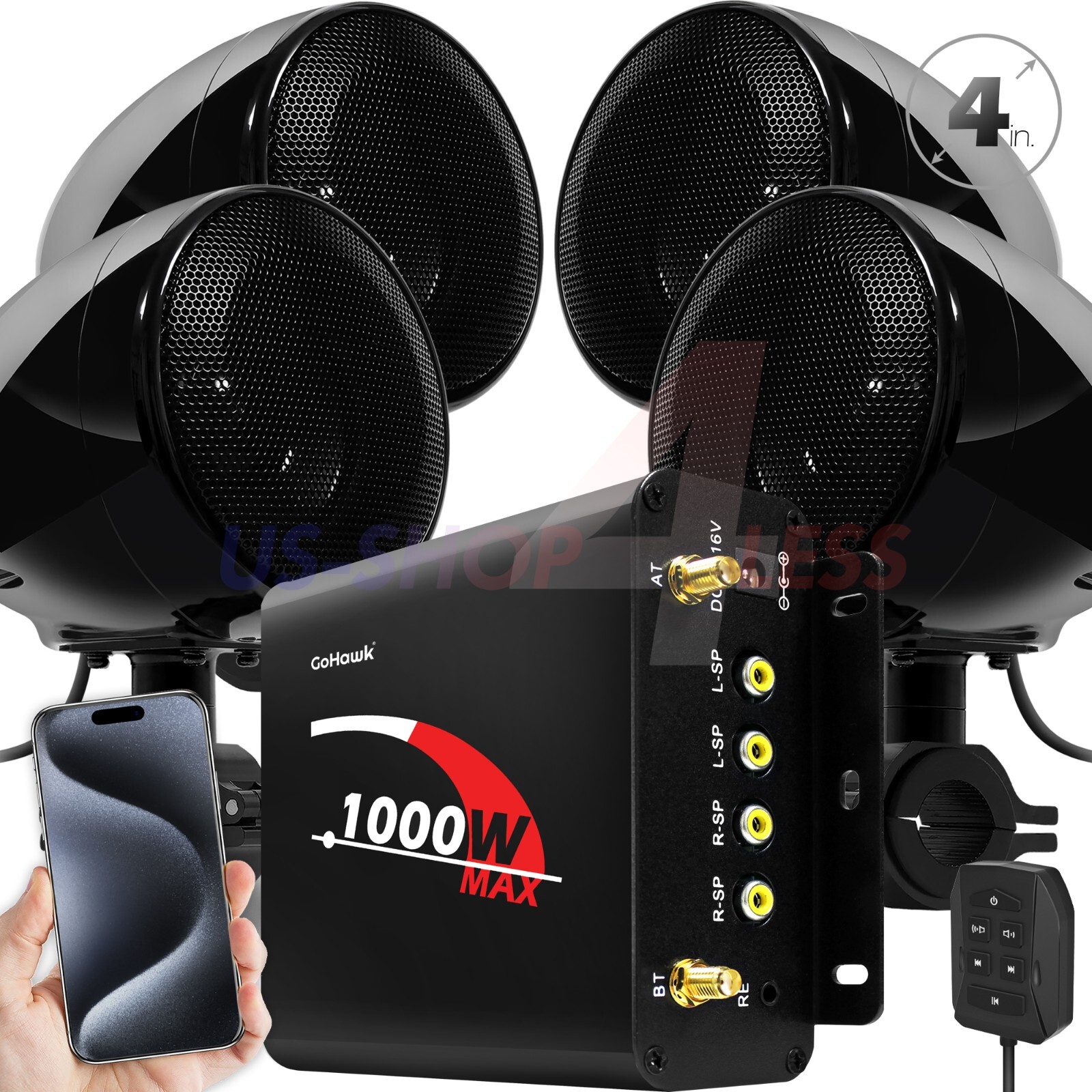 1000W AMP Waterproof Bluetooth Stereo 4 Speakers Audio Music System Radio Harley