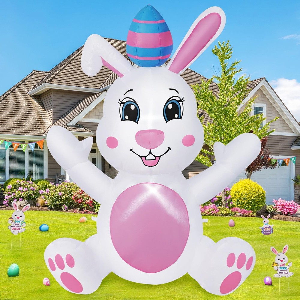 BRDJade 4FT Easter Bunny Inflatable Outdoor Decorations, White
