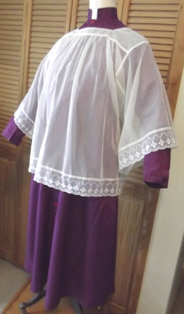 Altar Servers Violet Cassock & Surplice SnapButton Front EmbroideredCrosses NICE