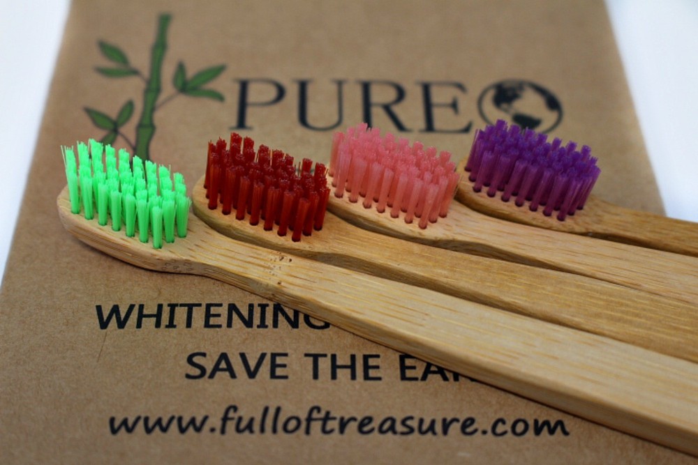 Bamboo Toothbrushes Biodegradable Natural Multi Color Bristles 4 pack