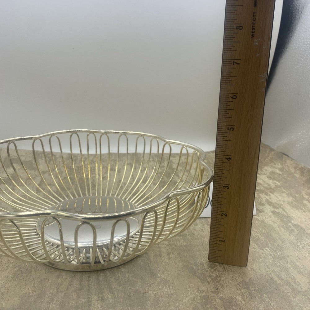 Silver Plate Round Fruit, Bread, Vegetable Bowl Basket, 9.5” Diameter