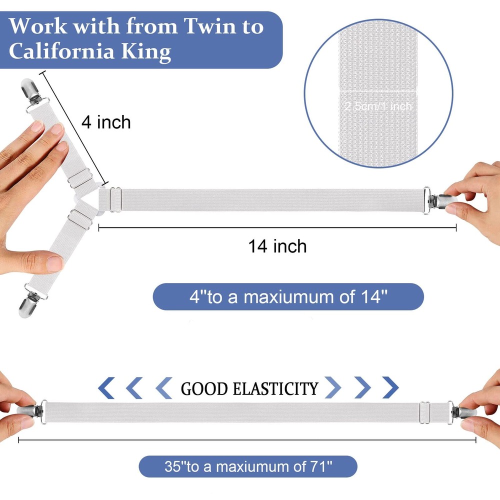 4+1 Pcs Elastic Bed Sheet Straps with Metal Clips for Fitted Bedding Sheets