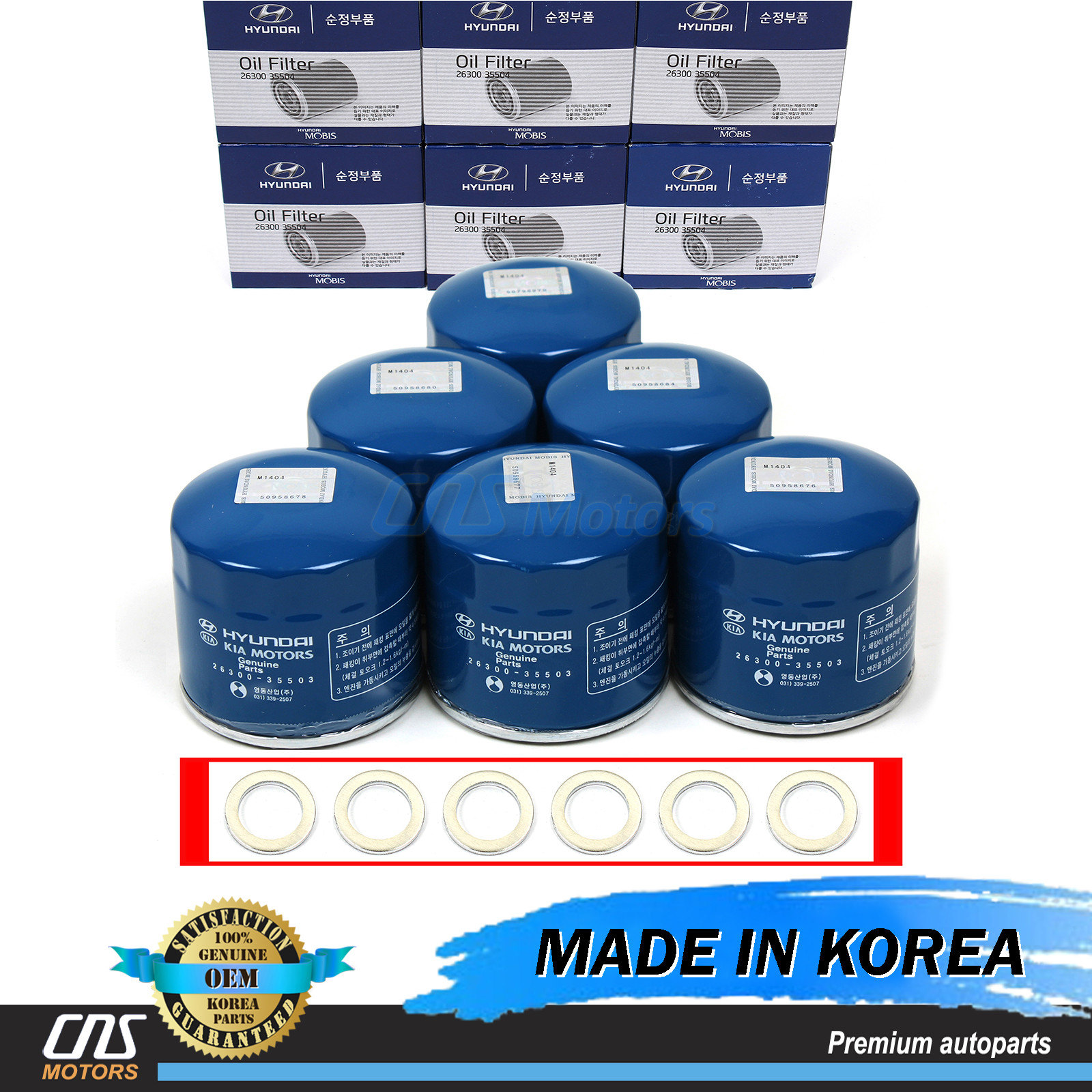 ⭐GENUINE⭐6PACK Oil Filters & Washers for Genesis Hyundai Kia 26300-35505