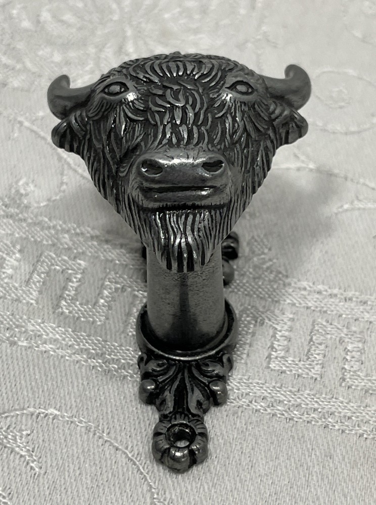 2 Buffalo Bison Wall Hook Keys Coats Single Hook Drawer Pull Pewter Ranch Spain