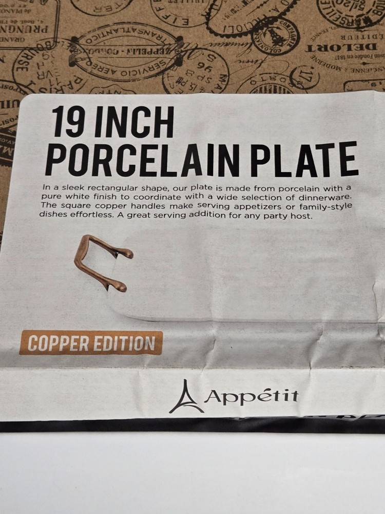 Appétit Embossed Rose Porcelain Tray – 19" Rectangular Serving Platter - New