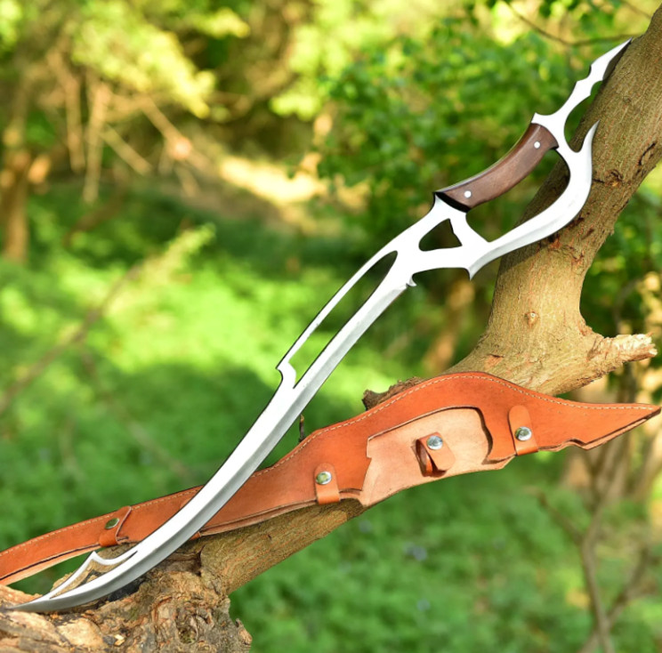 Handmade Full Tang Carbon Steel Viking Sword, Rosewood Handle, Leather Sheath