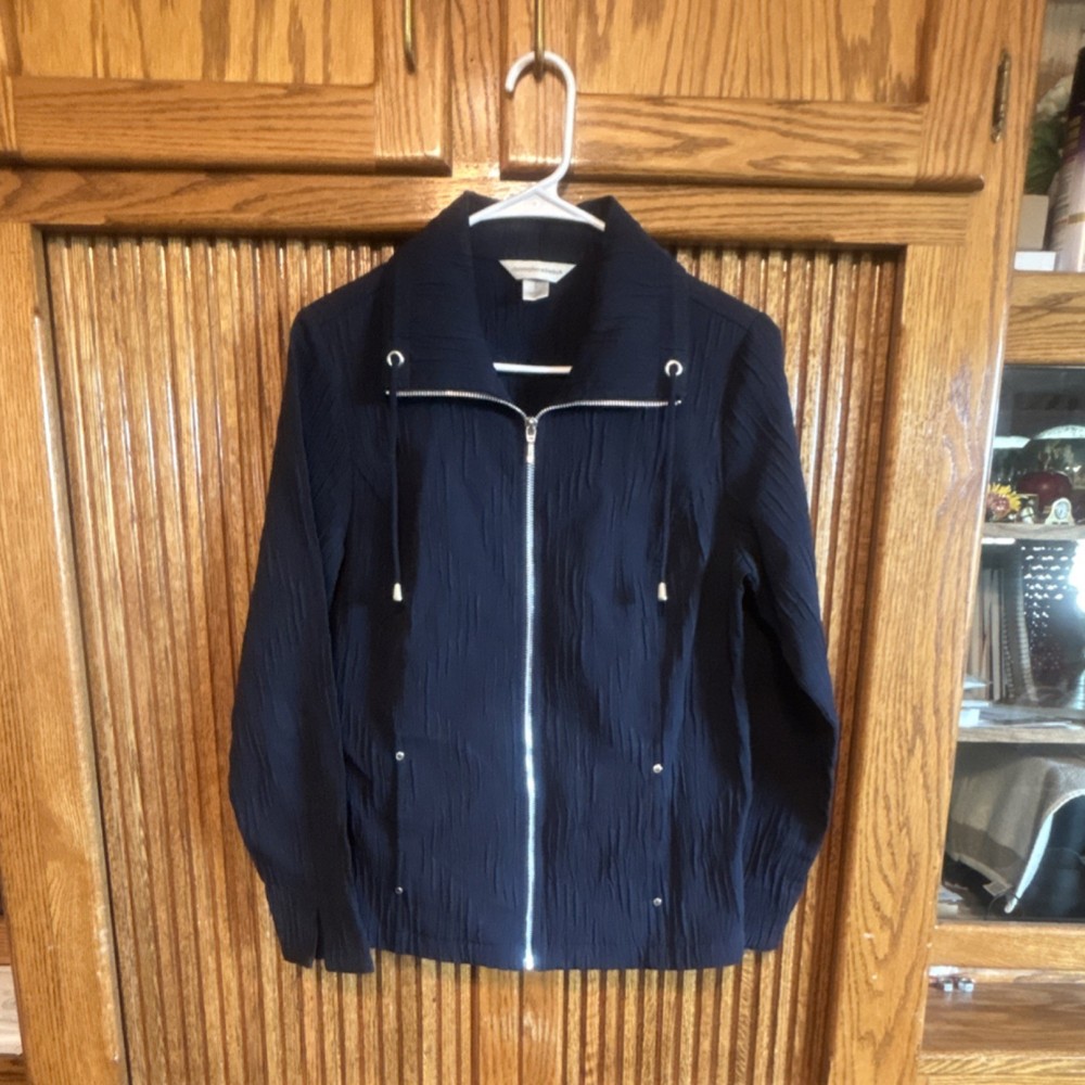 Christopher & Banks Blue Full Zip Jacket Women's S Drawstring Pockets Solid