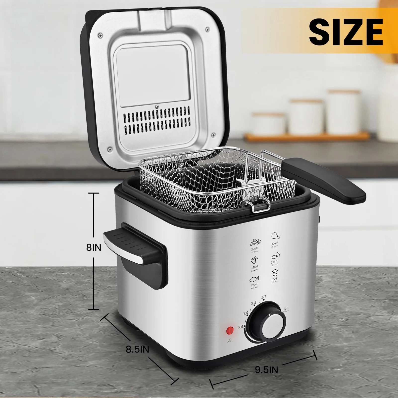 Deep Fryer 1.5L Cool Touch with Basket Nonstick Removable Lid