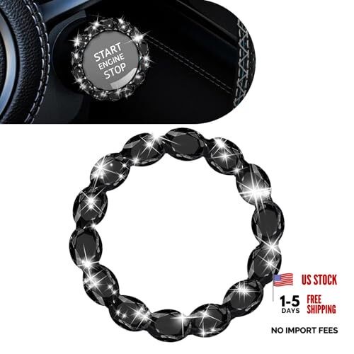 1 PC Crystal Push to Start Button Cover, Sparkling Car Engine Start Black