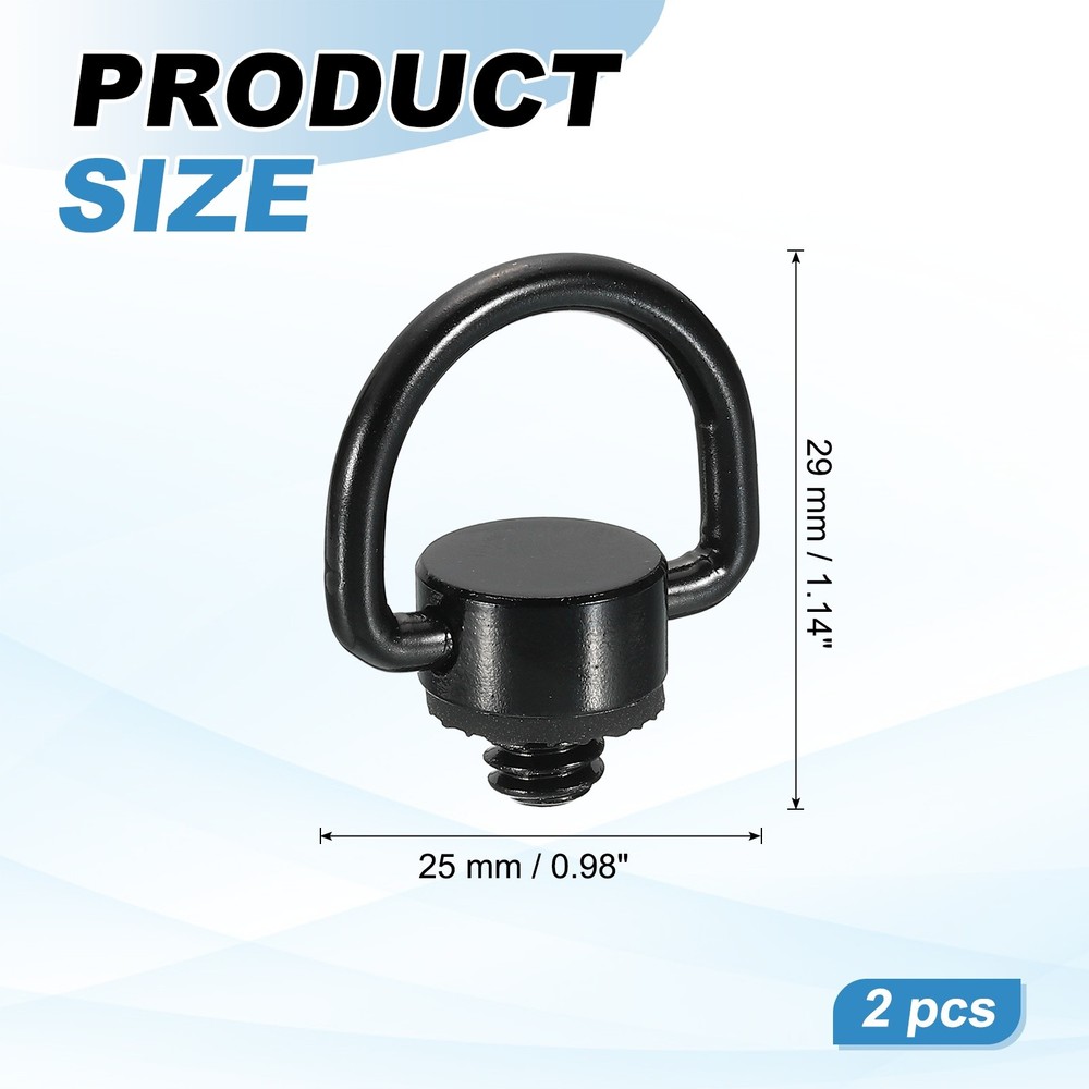2Pcs 1/4" Thread D Ring Camera Neck Strap Screw Holder with Rubber Washer,Black