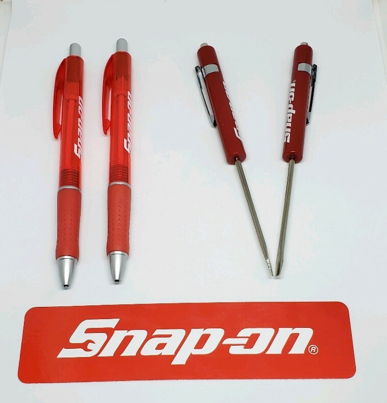 4 Snap on items 2 pocket screwdriver magnet end red + 2 snap on pen red/silver