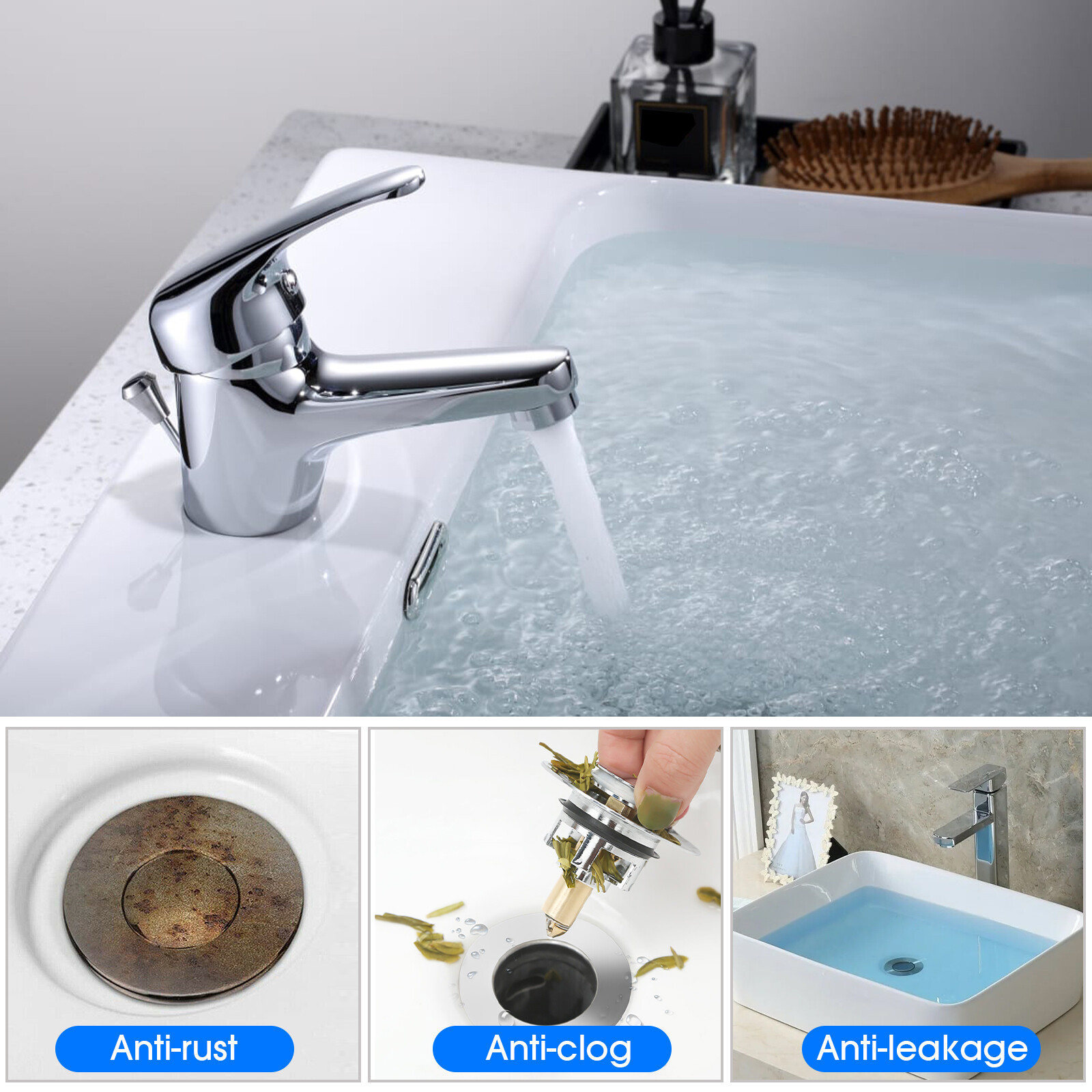 Universal Bathroom Sink Stopper Drain Filter Bullet Core Push Plug Bounce Pop Up