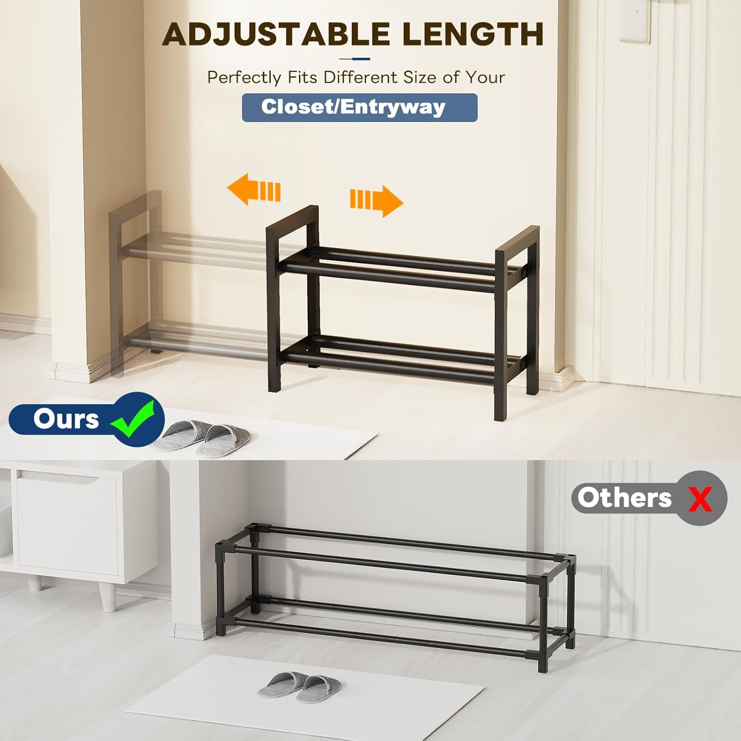 Mavivegue Expandable Shoe Rack, 2-Tier Adjustable Shoe Organizer, Shoe Shelf