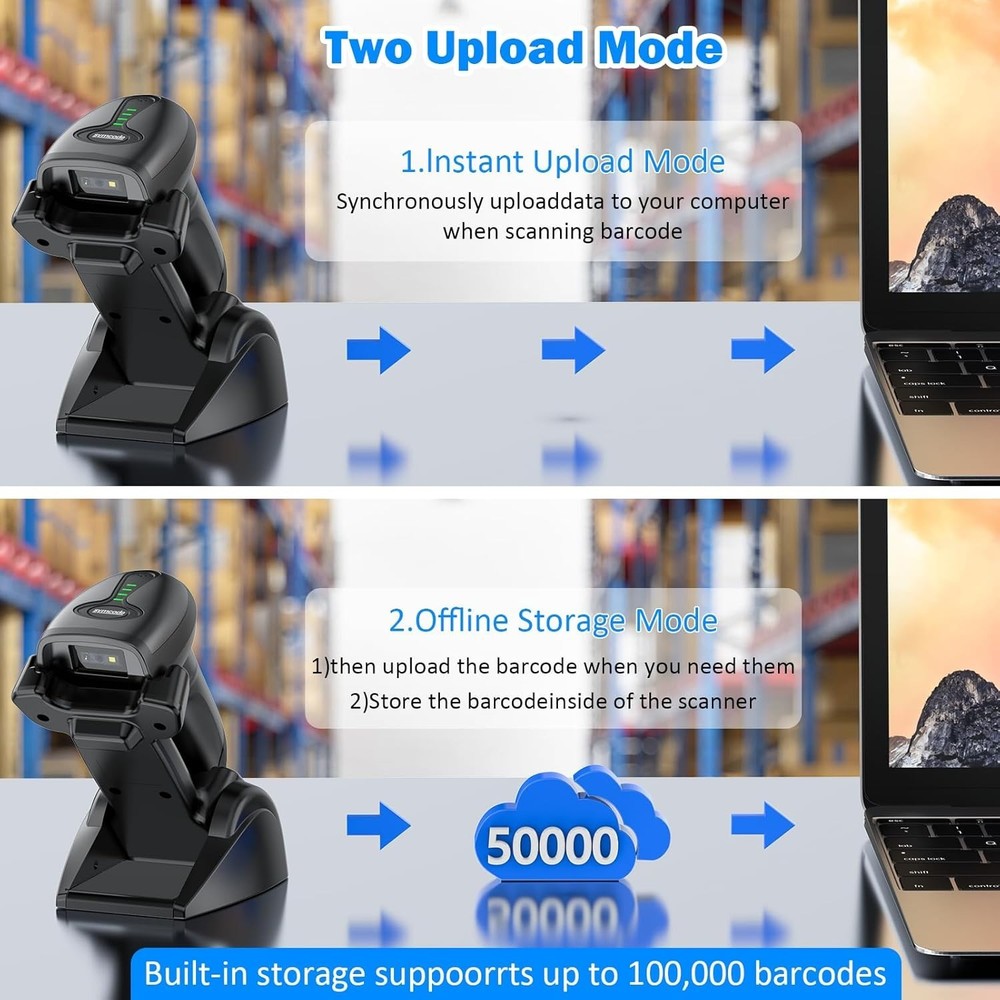Rechargeable Barcode Scanner with Bluetooth Connectivity and Shock Protection