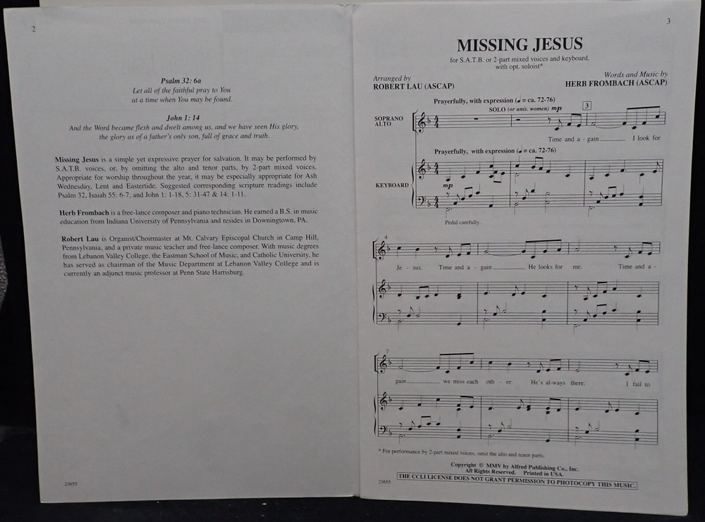 Missing Jesus - Herb Frombach - Sheet Music 2005