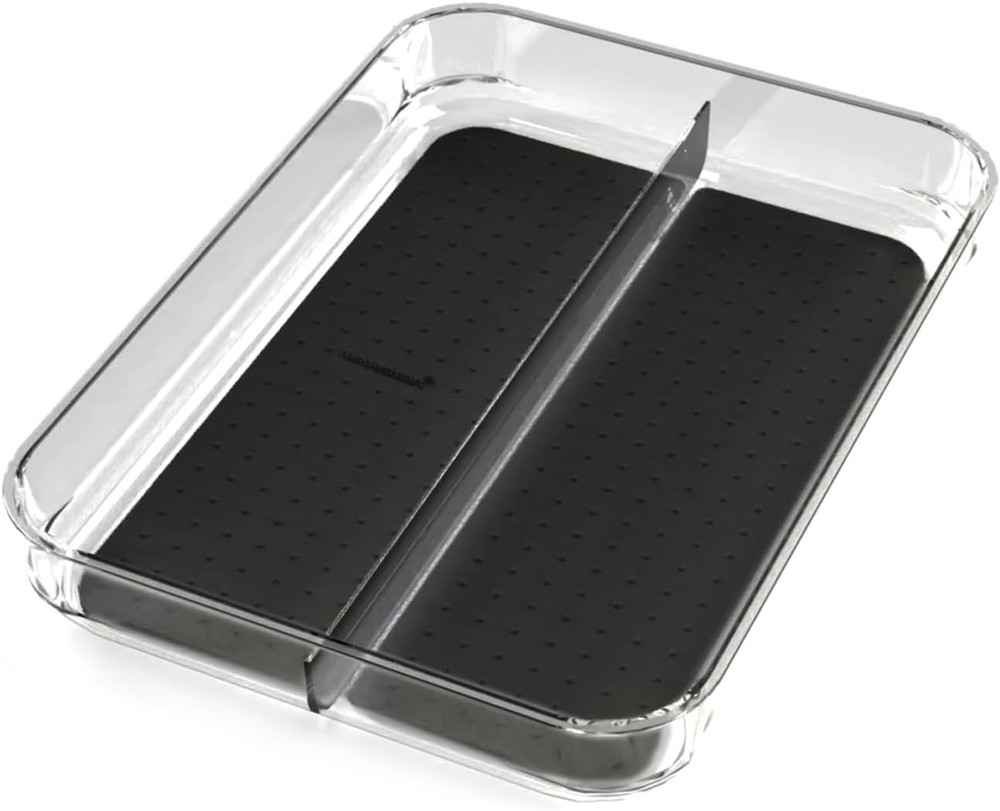 2 Compartment Drawer Organizer Multi-Purpose Storage Bin W/ Soft Grip Lining &