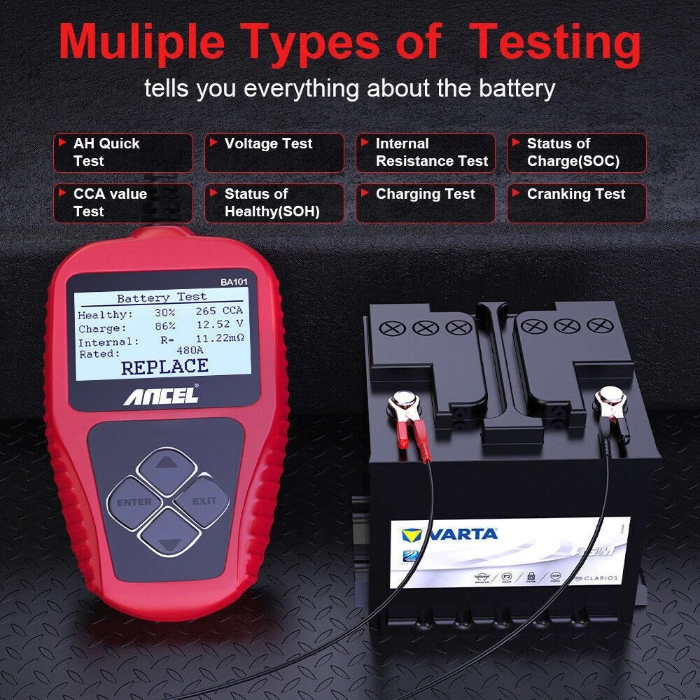 ANCEL BA101 12V 100-2000 CCA Car Load Battery Tester Tool Digital Analyzer